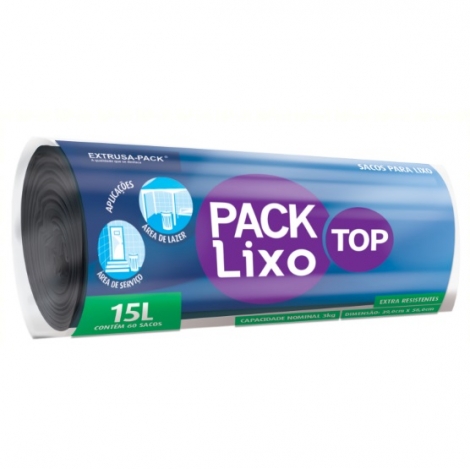 PACK LIXO TOP 015 LITROS PRETO 39X58 FD 10X60 UN