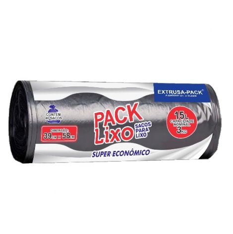 PACK LIXO SUPER ECONOMICO 015 LITROS PRETO 39X58 FD 20X40 UN