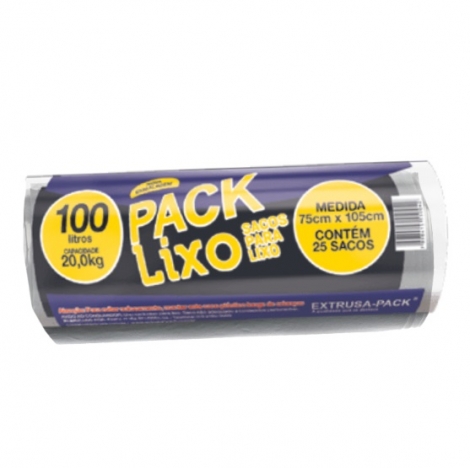 PACK LIXO 100 LITROS PRETO 75X105 FD 10X25 UN