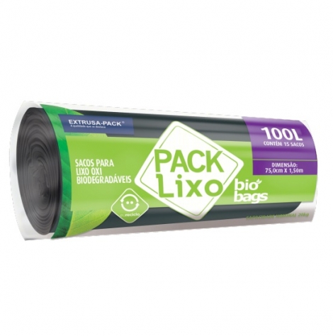 PACK LIXO BIOBAGS 100 LITROS PRETO 75X105 FD 10X15 UN