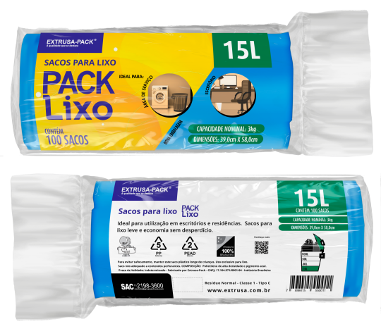SACO DE LIXO 15 LITROS AZUL (39X58 CM) - FARDO COM 10 ROLOS (100 UND POR ROLO)