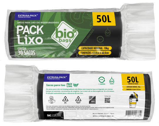SACO DE LIXO BIOBAGS 50 LITROS PRETO (63X80 CM) - FARDO COM 10 ROLOS (30 UND POR ROLO)