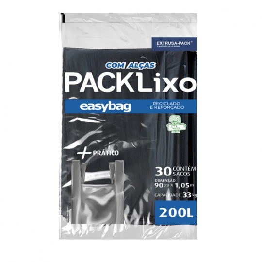 PACK LIXO EASY BAG COM ALçA REforçado reciclado 200 Litros Pacote com 30 UN