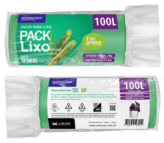 SACO DE LIXO IM GREEN 100 LITROS VERDE (75X105 CM) – FARDO COM 10 ROLOS (15 UND POR ROLO)