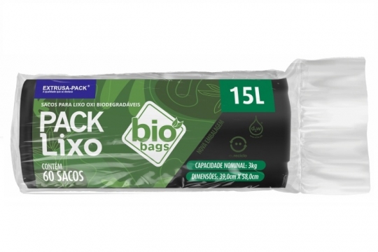 SACO DE LIXO BIOBAGS 15 LITROS PRETO (39X58 CM) - FARDO COM 10 ROLOS (60 UND POR ROLO)