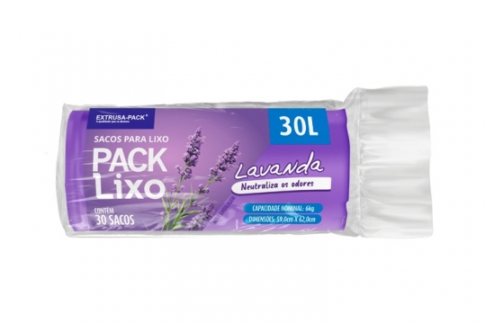 SACO DE LIXO LAVANDA 30 LITROS (59X62 CM) - FARDO COM 10 ROLOS (30 UND POR ROLO)