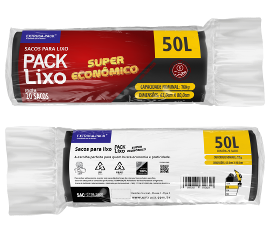 PACK LIXO SUPER ECONOMICO 50 LITROS PRETO FarDo com 20 rolos (20 UN por rolo)