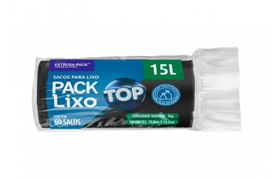 SACO DE LIXO TOP 15 LITROS PRETO (39X58 CM) - FARDO COM 10 ROLOS (60 UND POR ROLO)